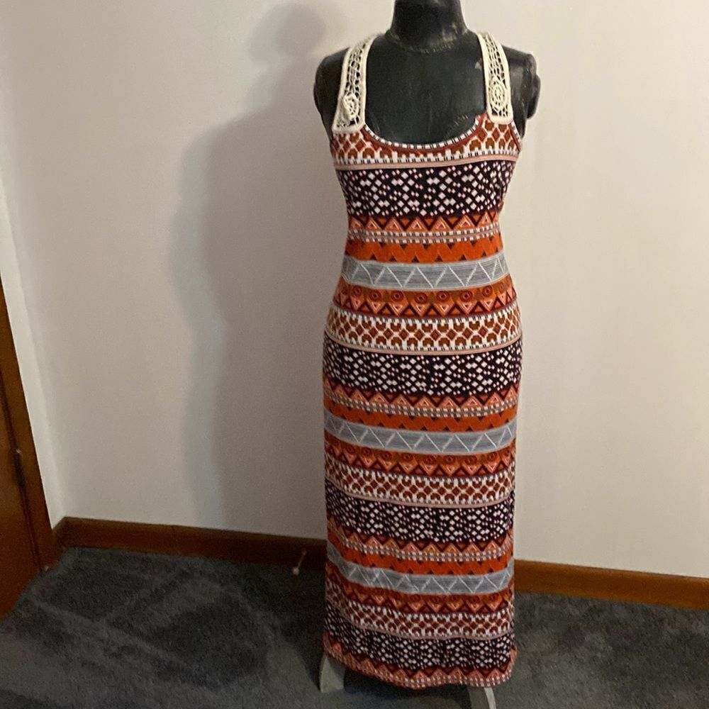 Chesley sleeveless  multi color crochet razor back dress, size Medium